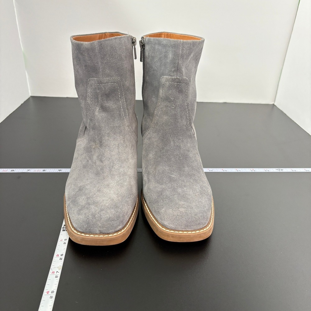 Lucky Brand Womens Kazey Boots 12 Gray Suede Square Toe Side Zip Ankle Bootie